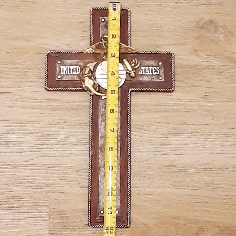 United States Marine Corps USMC Eagle Globe & Anchor Antique Finish Wall Cross - Picture 5 of 9